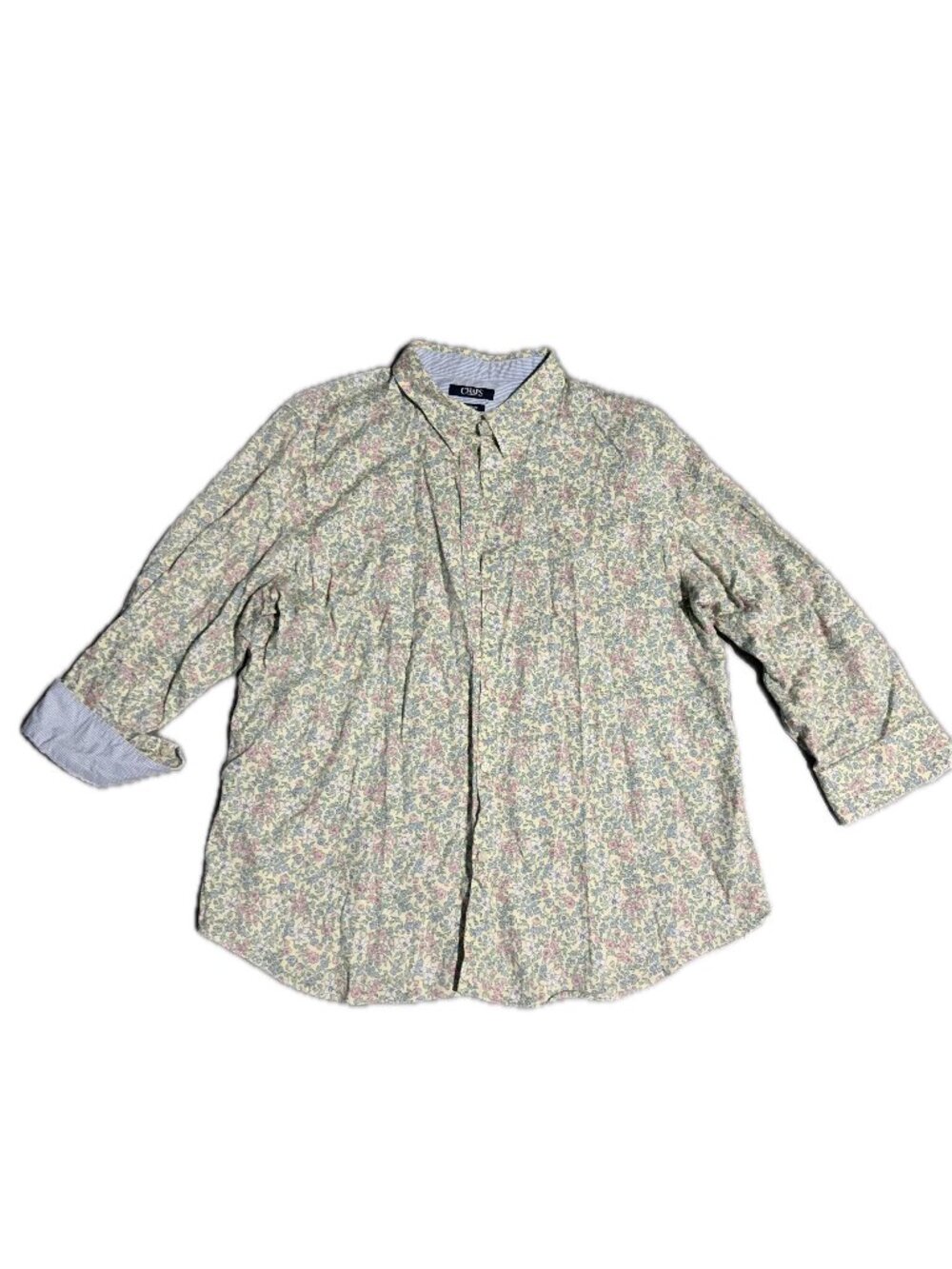 CHAPS Floral 100% Cotton Button Front Long Sleeve Shirt Blouse